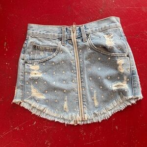 Carmar Denim Distressed Mini Skirt